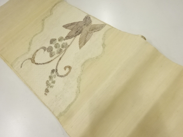 JAPANESE KIMONO / ANTIQUE FUKURO OBI / SILK / WOVEN GRAPES & ARABESQUE